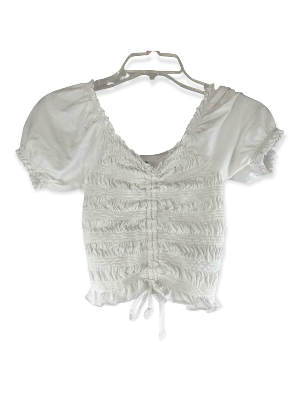 Wild Fable White Smocked and Rouched Crop Top - Size: XS